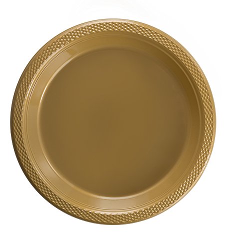 Exquisite 7 Inch. Gold Plastic Dessert/Salad Plates - Solid Color Disposable Plates - 100 Count 