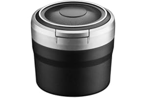 IKASUS Car Ashtray with Lid,Portable Ashtray for Car,Mini Car Trash Can,Detachable Stainless Steel Smokeless Cylinder Cup Holder Ash Tray with Blue LED Light, Windproof for Outdoor Travel,Home Use, Grey