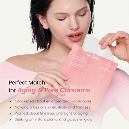 BIODANCE Bio-Collagen Real Deep Mask, Hydrating Overnight Mask, Water Locking, Pore Minimizing, Elasticity Improvement, 34g x4ea