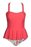 CUPSHE Fashion Women's Falbala High Waisted Cup Shaped Padding Bikini Set, Red, XX-Large