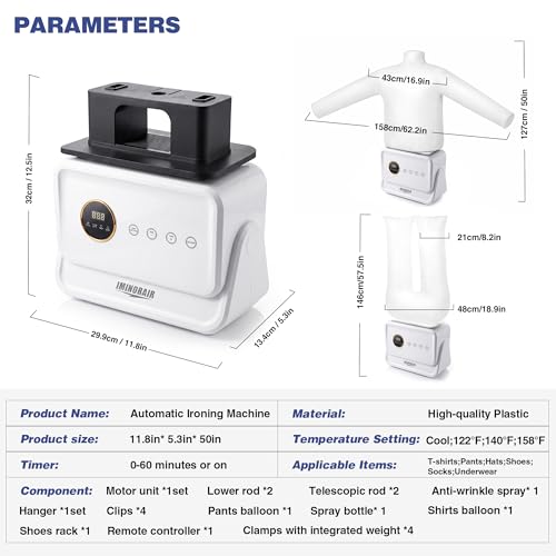 Airoflux Automatic Ironing Machine, Portable Hands-Free Wrinkle Remover with Remote Control for Shirts & Pants, Gentle on All Fabrics, Ironing Machine Perfect for Apartments, Business Travel