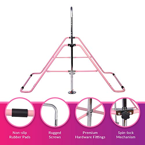 Tumble Love Gymnastic Bar for Kids Indoor Gym | Adjustable Kip Gymnastics Bar for Kids | Bonus 94 Stickers & Chalk Ball Incl. | Perfect for Ages 3-10 | The Perfect Kids Gymnastics Equipment for Home