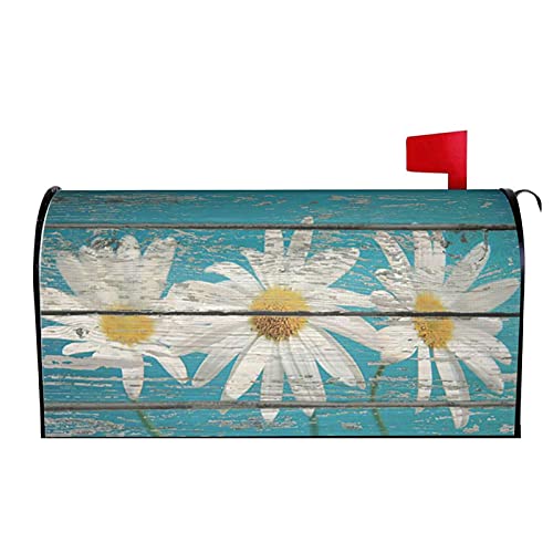 Sweetshow Rustic Spring Daisy Mailbox Covers Magnetic Standard Size 25.5x21 Inch Teal Old Wood Board Mailbox Decals Mailbox Wrap Post Letter Box Cover Mailbox Post Cover for Garden Yard Decor
