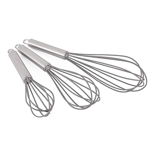 Set of 3 Silicone Gray Whisks with Stainless Steel handles. Milk & Egg Beater Balloon Metal Whisk for Blending, Whisking, Beating and Stirring. Whisks for cooking by Dragonn. (Gray) - Thumbnail 6