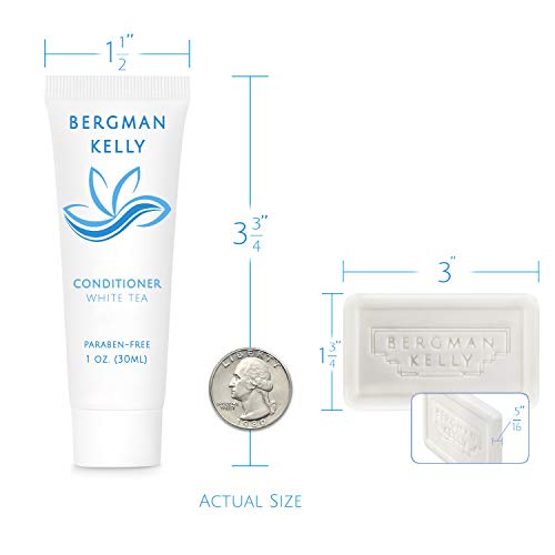 BERGMAN KELLY Rectangular Soap Bars, Shampoo & Conditioner 3-Piece Set (1 oz each, 150 pc, White Tea), Delight Your Guests with Revitalizing & Refreshing Bulk Travel Toiletries & Hotel Amenities