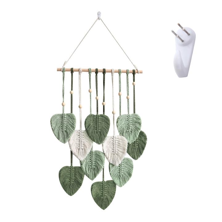 15.7 X 31.4In Macrame Wall Hanging, Boho Wall Decor Leaf Woven Tapestry Wall Hanging, Macrame Leaf Hanging Unique Boho Macrame Tapestry Feathers For Outdoor, Indoor, Living Room, Bedroom (Green)