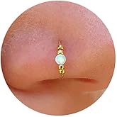 Gold Nose Ring - Thin Tiny 24 Gauge 7mm White Opal Nose Hoop - 14k Gold Filled Nose Rings For Women - Small Handmade Piercing Jewelry - Gift Ready