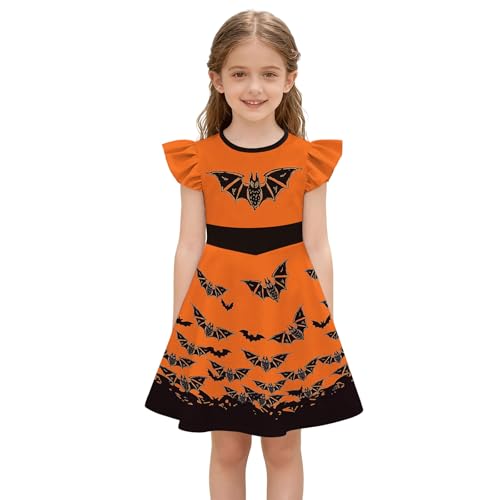color cosplayer Halloween Costumes Dress for Girls Kids Print Pumpkin Skull Bat Dresses Short Sleeve Halloween Costume Outfit at Amazon