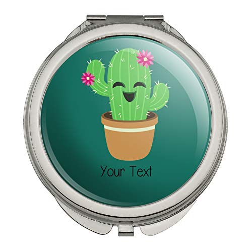 Personalized Custom Cute Cactus in Pot 1 Line Compact Travel Purse Handbag Makeup Mirror