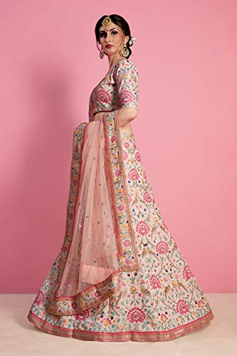 meghalya women's art silk lehenga choli (peach, free size)