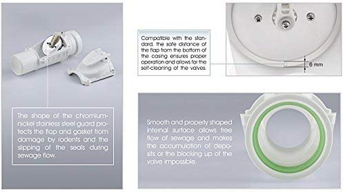 Rückstauverschluß Bad Küche 50 mm Abwasser Rohr Rückstau Abfluss Version A weiß – Bild 6