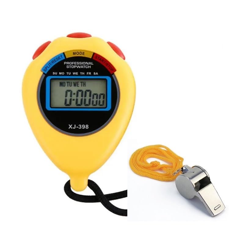 Stopwatch Multi- Function Electronic Digital Stopwatch Timer Portable Training Stopwatches with Alarm Function for and Referees Black Electronic Timer + Whistle KK's (Yellow/Red + Whistle)
