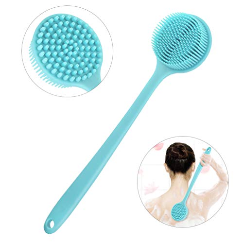 Silicone Shower Body Brush Practical Bath Brush Multi-Functional Shower Body Brush Powerful Cleaning Scrubber with Ultra-Soft Bristles and Long Handle, Blue
