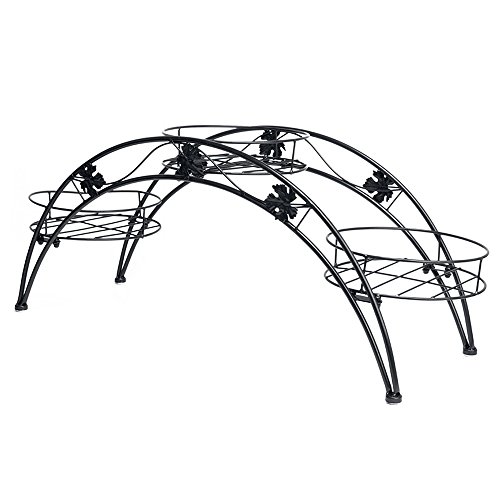 Dazone Arch Metal Potted Plant Stand with 3 Holders Potted Plant Rack Organizer (Black)