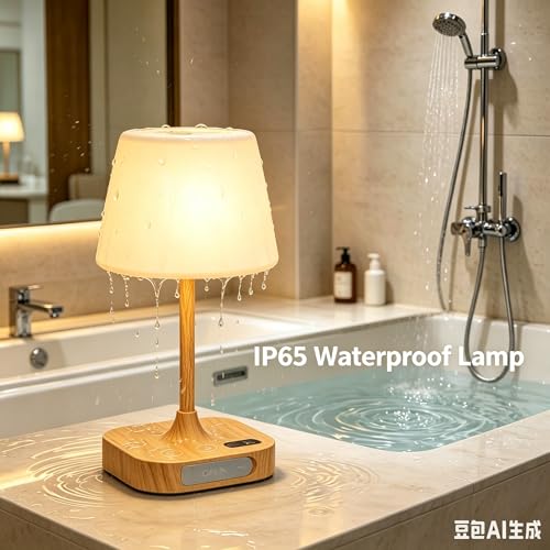 Eocean Rechargeable Waterproof Lamp for Shower, 12000mAh LED Cordless Table Bedside Lamp with USB Port, Small Wireless Battery Operated Touch Lamp for Bedroom, Bathroom, Kitchen, Outdoor
