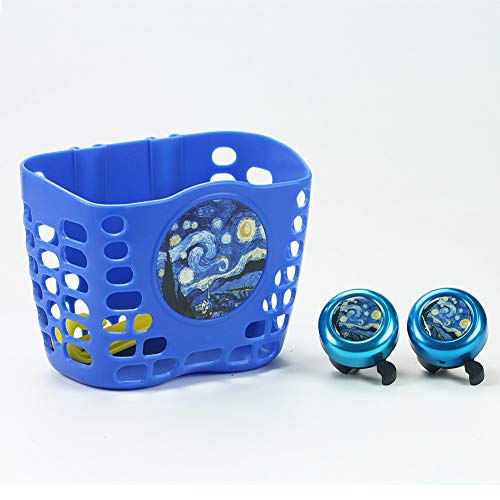 QIELIZI Kid's Bike Basket,Kids Bicycle Basket Matching 2 X Bicycle Bell Included, Bike Bell Bike Accessories Gift for Girls Boys(Starry Sky)