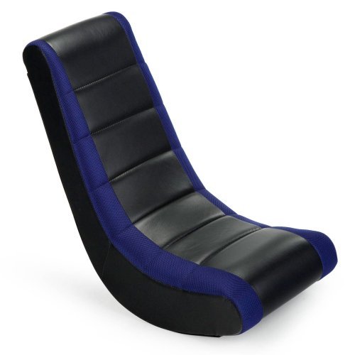 Lightweight Comfortable Racing Striped Rocker X Video Game Gaming Gamer Chair Seat Vinyl Upholstery Tv Room, Games Room Kids Boys or Girls Black and Blue