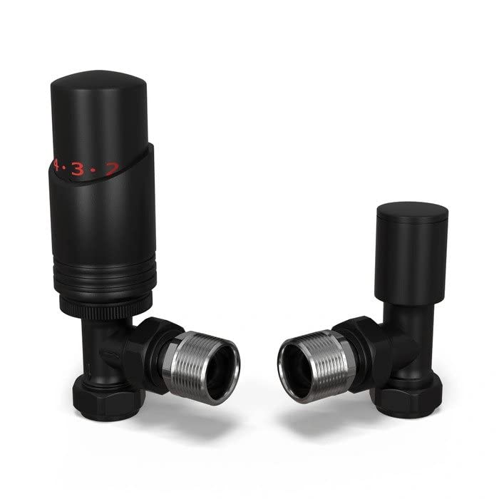 UK Radiators Black Radiator Valves 15mm Angled Lockshield Valve in Black and Matt Finish - Classy and Modern Design 1/2" x 15mm Angled Radiator Valves
