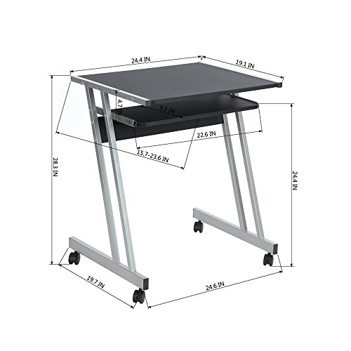 Aingoo - Small Computer Desk with Rolling Keyboard Tray and Metal Frame Space Saving Study Desk, Black