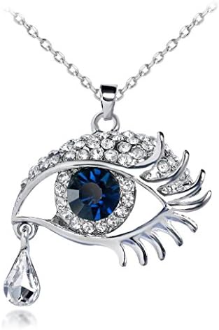 Ulifeshop Valentine's Day Eye Crystal Tear Drop Necklace Evil Eye Teardrop Necklace Rhinestone Oval Angel's Tears Necklace Bead Eye Shape Design Pendant (Blue)