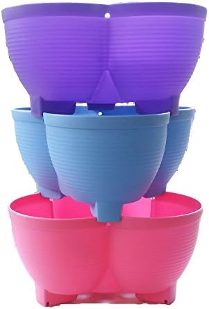 (3-Tiered) Plastic Stacking Planters, Stacking Vertical, Gardening, Stack Pots (Pink)