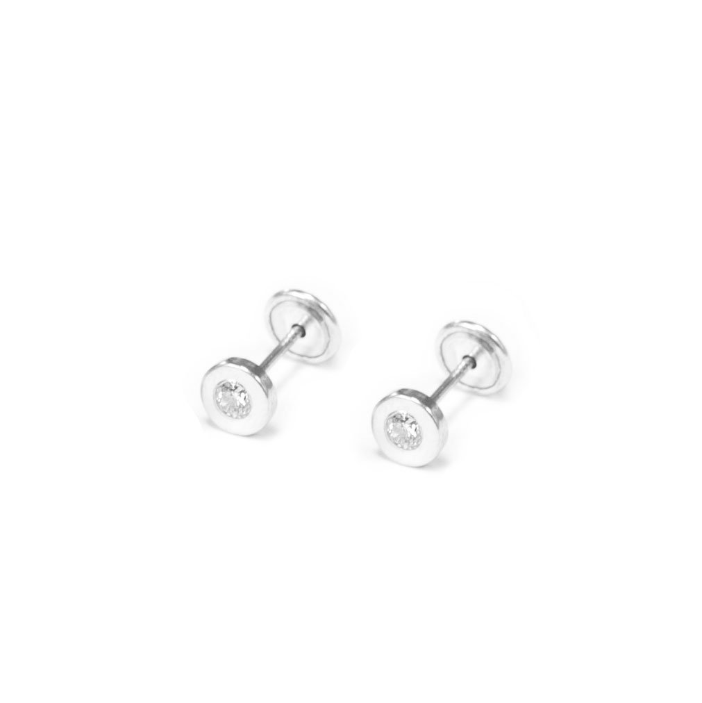 Mondepetit - 925 Sterling Silver Round Cubic Zircon Children's shine earrings