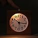 Baban Alarm Clock Square Handmade Creative Classic Small Wooden Mute Lazy Bedside Clock with Night Light Sapele