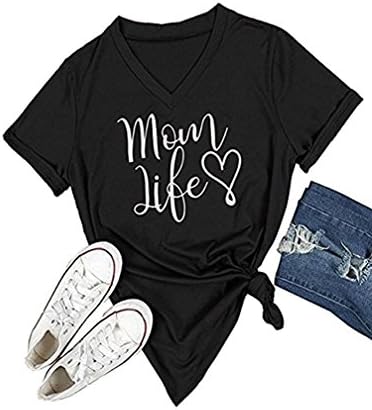 DANVOUY Women's Summer Casual Letters Printed T-Shirt Short Sleeves Graphic V-Neck Tops Black Large