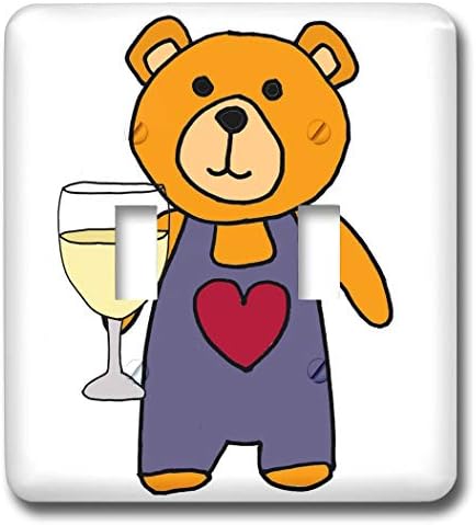 3dRose All Smiles Art Drinking - Funny Orange Teddy Bear Drinking Wine Cartoon - Light Switch Covers - double toggle switch (lsp_288160_2)