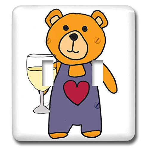 3dRose All Smiles Art Drinking - Funny Orange Teddy Bear Drinking Wine Cartoon - Light Switch Covers - double toggle switch (lsp_288160_2)