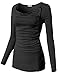 H2H Womens Long Sleeve Comfy Loose Fit Long Top Tee with Button Details Black US 2XL/Asia 2XL (CWTTL0175)