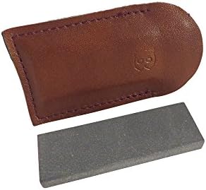 Natural Authentic Arkansas Black (Ultra Fine) Pocket Knife Sharpening Stone Whetstone 3" X 1" X 1/4" in Leather Pouch NWS-BlkPck