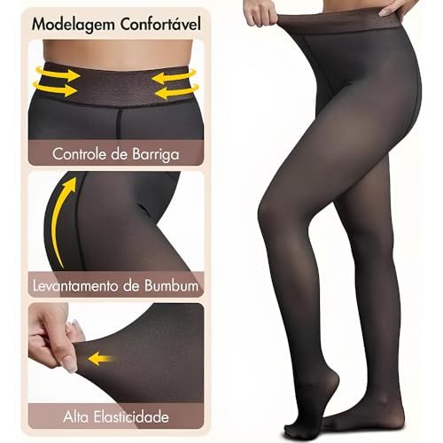 Meia Calça Térmica Forrada Peluciada Tamanho Único (36 Ao 44) Translúcida Veludo Interno -Resistente Forrada Para Frio Extremo Inverno Feminina Casual Confortável Premium