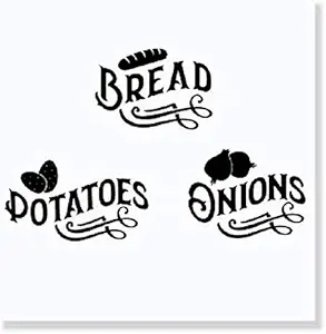 Kitchen Storage Wall Decals Farmhouse Bread Potatoes Onions Vinyl Stickers 5x23-Inch Black