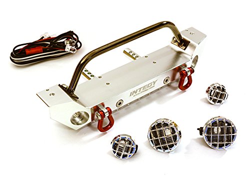 Integy RC Model Hop-ups C27655SILVER Realistic Alloy Machined Scale Front Bumper w/LED Lights for Axial 1/10 SCX10 II