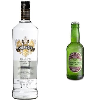 Smirnoff Black Label Vodka (1 x 1 l) mit Fentimans 19:05 Herbal Tonic Water, 12er Pack (12 x 200 ml)