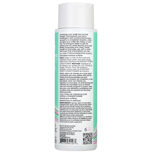 PACIFICA CLARIFYING SHAMPOO – ROSEMARY PURIFY INVIGORATING SHAMPOO W/SOOTHING MINT FOR DETOXING HAIR & SCALP BUILD-UP, SULFATE & SILICONE FREE – VEGAN & CRUELTY-FREE DERMATOLOGIST TESTED