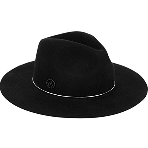 Women Fashion 100% Wool Fedora Floppy Hat Cap with Mwtal Tube Belt (BLACK)