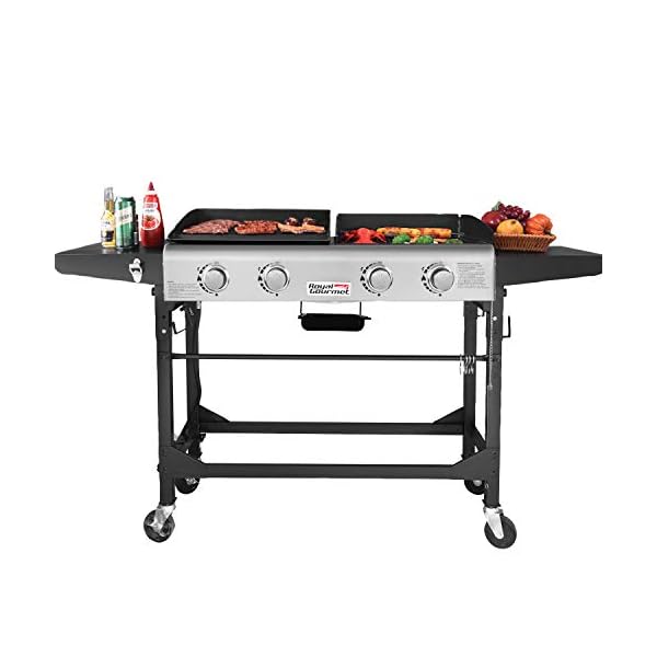 Royal-Gourmet-GD401-Portable-Propane-Gas-Grill-and-Griddle-Combo4-BurnerGriddle-Flat-Top-Folding-LegsVersatile-Outdoor-Camping-Stove-with-Side-Table