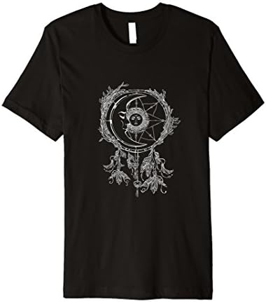 Mens Dreamcatcher T-Shirt Moon &amp; Sun Native American Amulet White XL Black