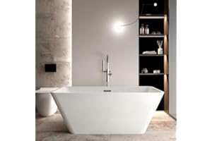 Morhome 59" Freestanding Bathtub Elegant Oval Shape, Glossy White Double Walled Insulation bathtub with Center Brushed Nickel Drain, cUPC Certified