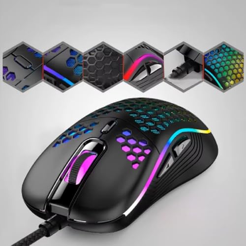 GADIRIA D110 Wired Gaming Mouse - Ultralight Honeycomb Design, 7200 dpi, 6 Programmable Buttons, RGB, USB-A + USB-C - Gaming Mouse for PC, Mac, Windows 10/11 and Linux (Matte White)