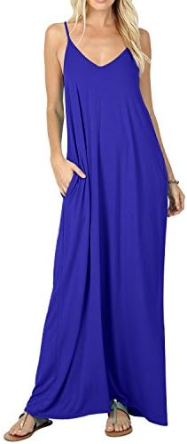 CALIPESSA Women's Summer Casual Plain Flowy Pockets Loose Beach Cami Maxi Dress