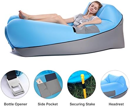 Inflatable Lounger with Headrest Bottle Opener Woodeey Air Lounger Blow Up in Minutes Air Hammock for Beach Camping Pool Outdoor and Indoor