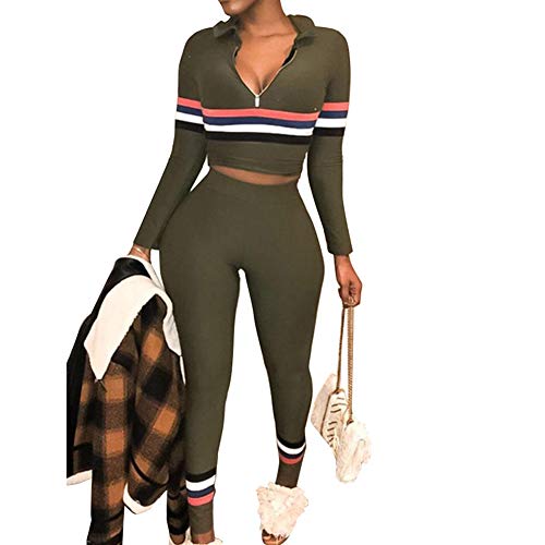 Women's 2 Pieces Outfits Stripe Bodycon Sweatsuits Tracksuits Set