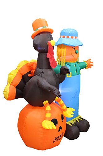 6 Foot Thanksgiving Inflatable Scarecrow + Turkey + Pumpkin