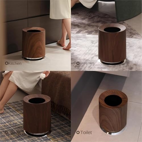 SLEEPHEAD®12LWood Grain Trash Can Waste Bin Open Top Without Lid Rubbish Bin Toilet Basket(walnut color)