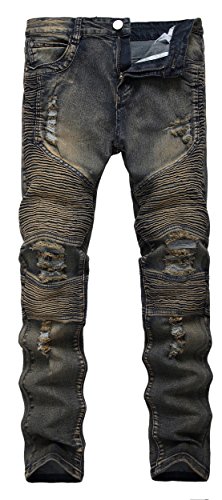 Men's Skinny Ripped Destroyed Distressed Biker Moto Slim Denim Jeans