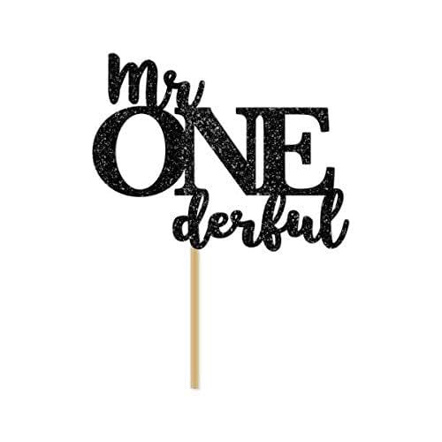 Black Mr Onederful Cake Topper, First Birthday Day Pick Black Mr Onederful Cake Topper, First Birthday Day Pick