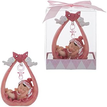 Lunaura Baby Keepsake - Set of 12 "Girl" Baby Sleeping Under Pacifier Favors - Pink